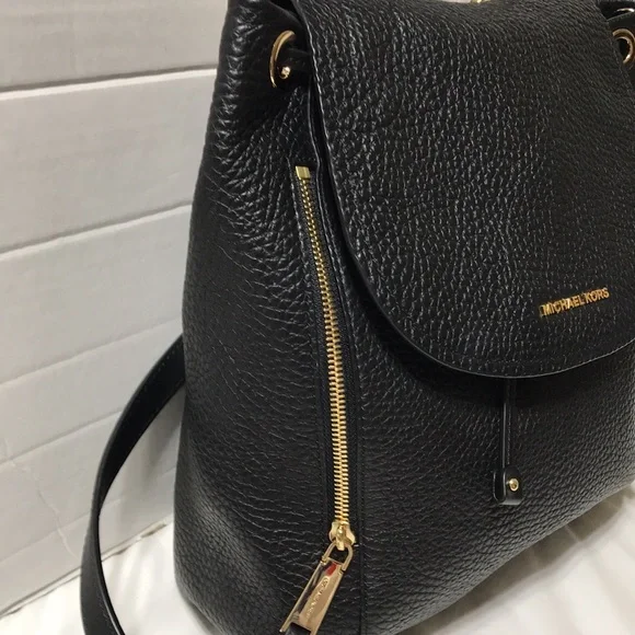Michael kors pebble leather backpack with gold tone hardware &outside zip pocket
